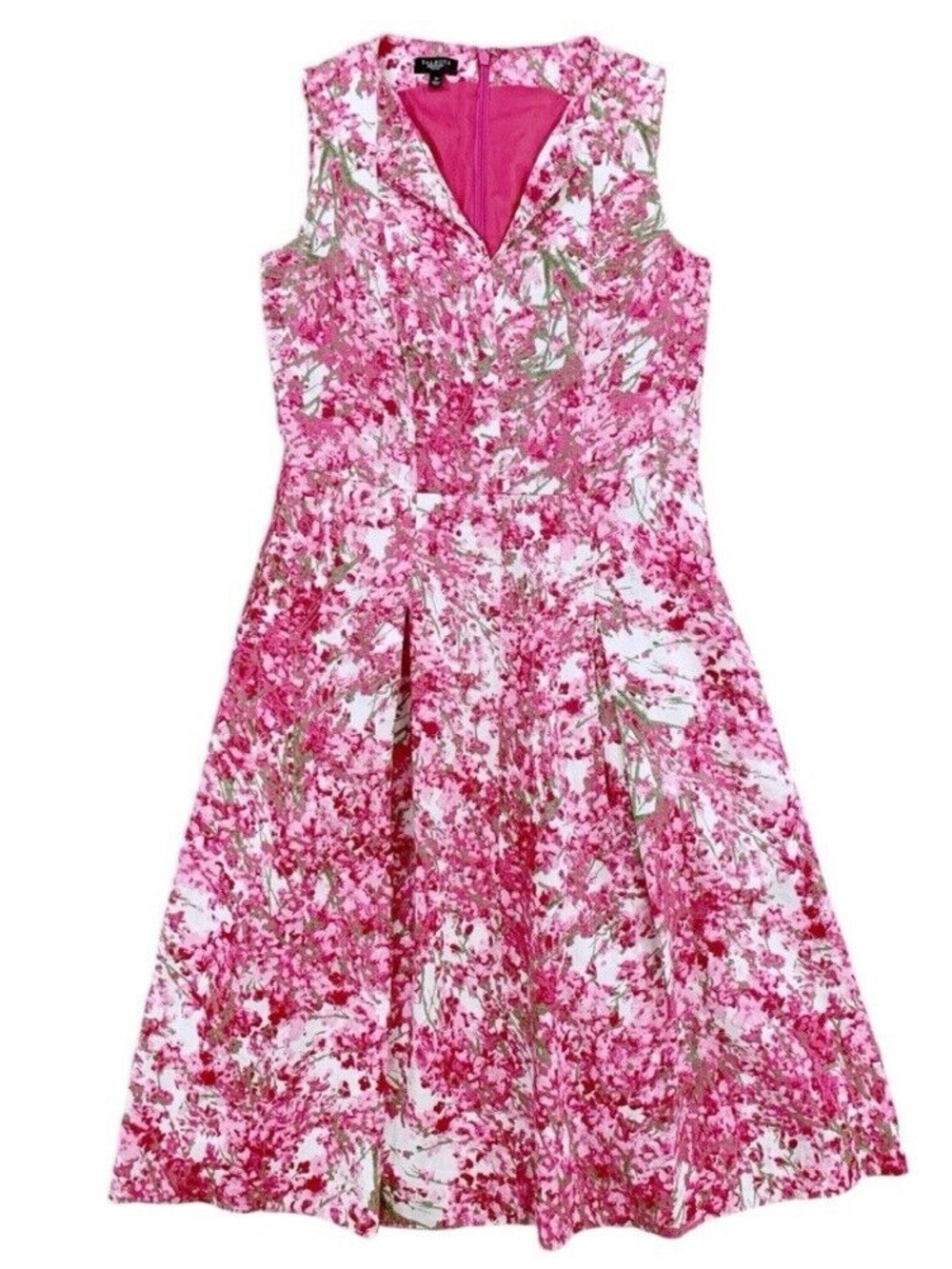 Talbots Pink Floral V-Neck Linen Midi Dress Size 14W
